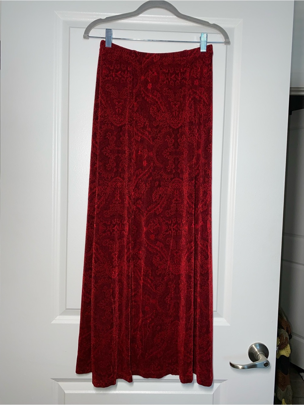 Coldwater Creek Red Velvet Paisley Maxi Skirt